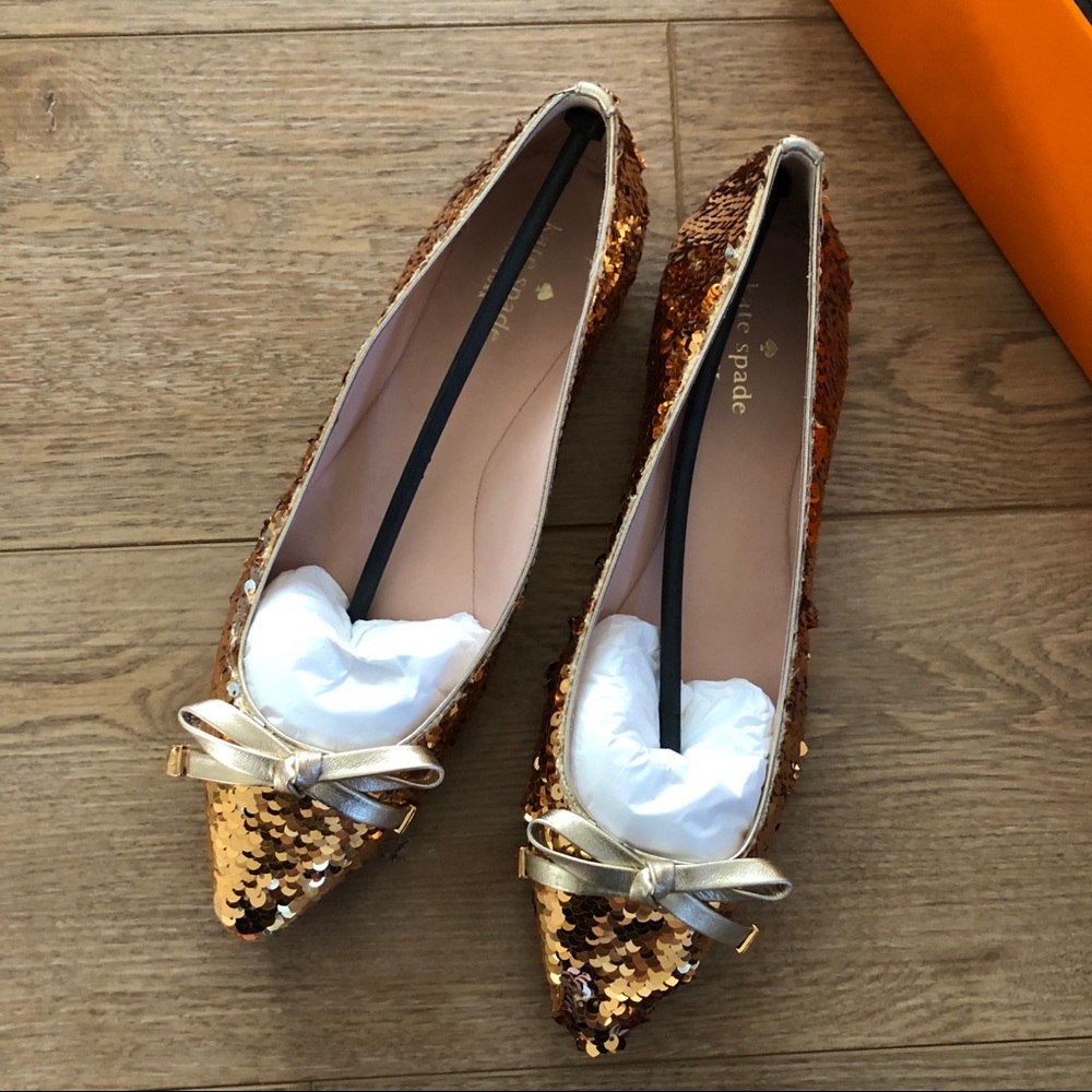 Kate Spade gold sequin flats